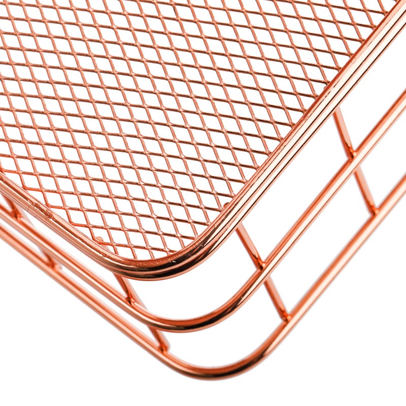 Hacaroa 4 Pack Rose Gold Wire Mesh Basket  Metal Desk Drawer Organizer Desktop Holder Tray for Cosmetic  Stationery  Magazines  Fruit Snacks  Home  School  Office  2 Size - Image 3
